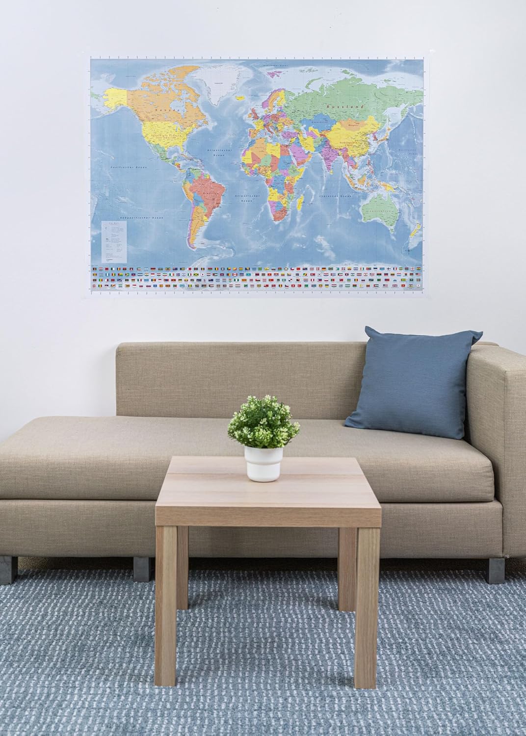 GeoMetro mappa del mondo di grandi dimensioni in italiano con plastificazione (scrivibile e cancellabile), 140 x 100 cm